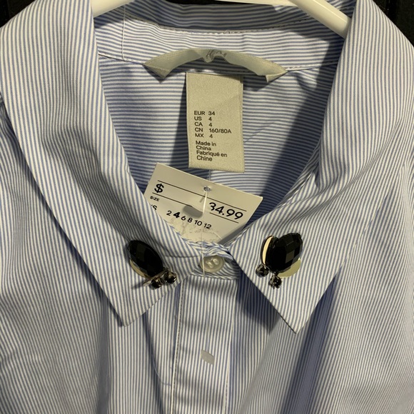 NWT! H&M Blue & White Striped Button Down Shirt - Picture 2 of 11